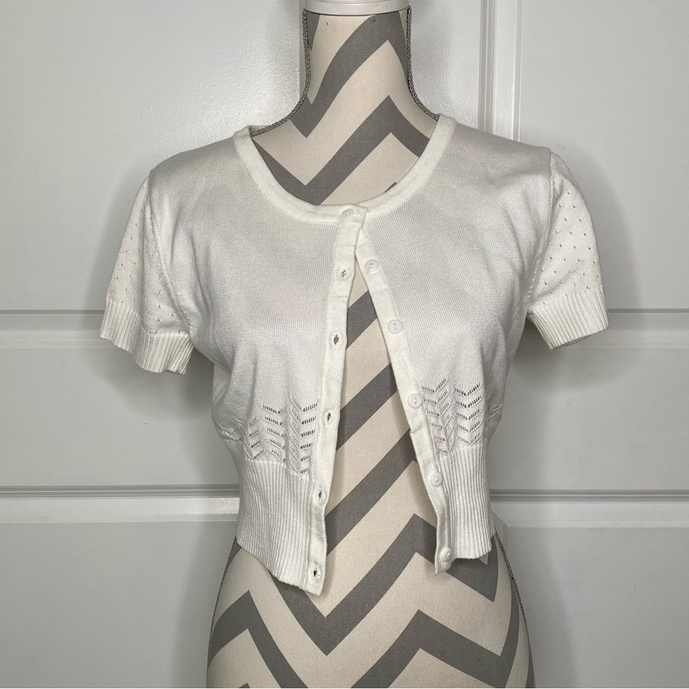 Kancy Kole Small White Button Front Cardigan